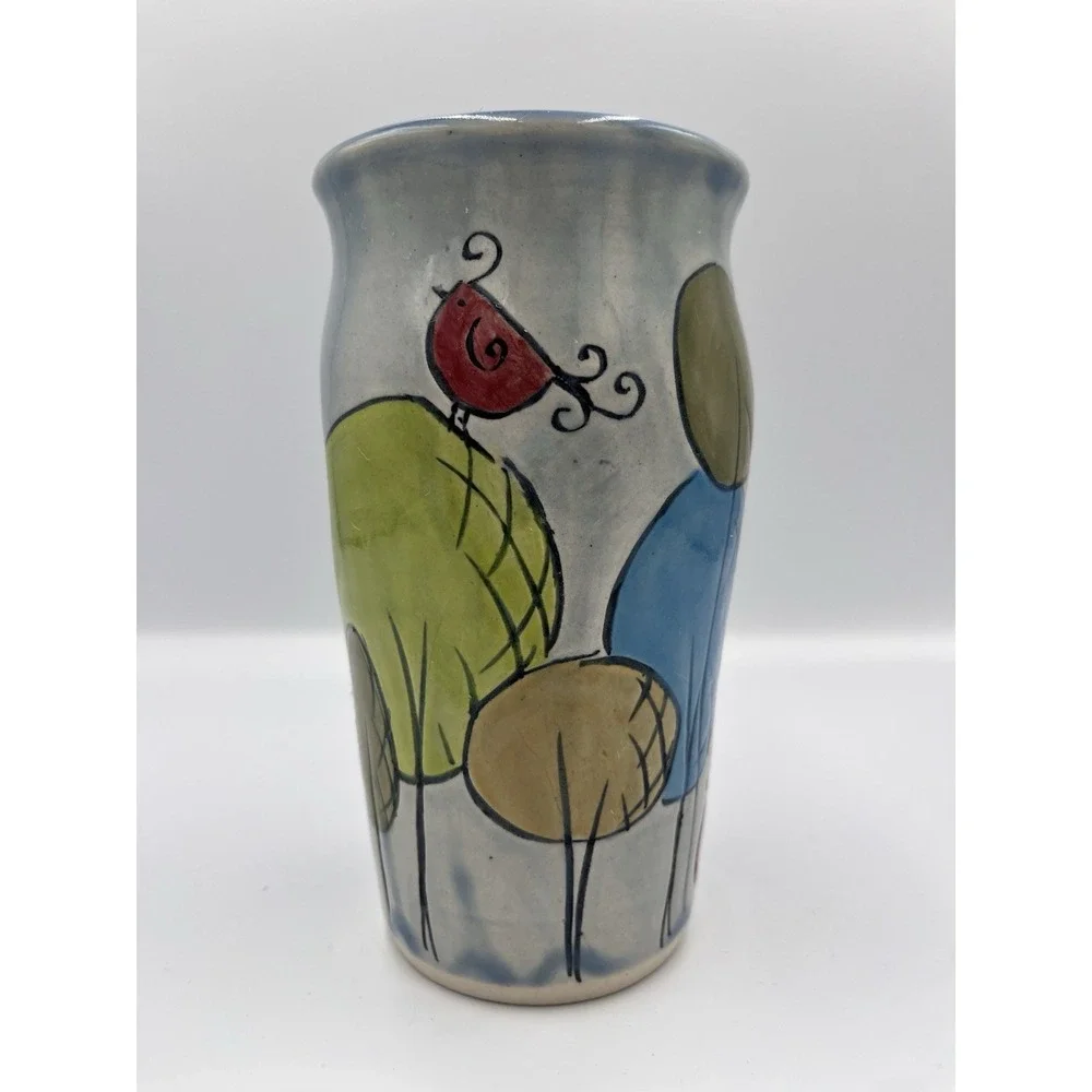 Megan Bernard Swirly Gig Bird Tumbler‎ Pottery Colorful Whimsy Finger Divots